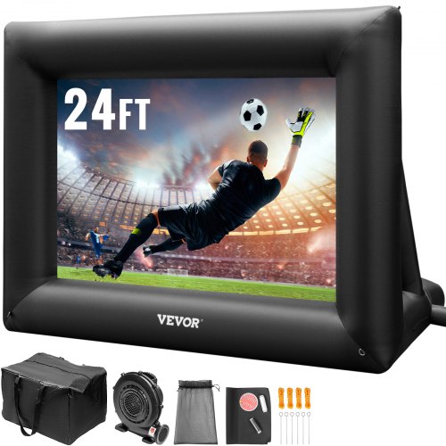 Pantalla de cine inflable VEVOR de 24 pies, pantalla de proyector inflable para exteriores con soplador de aire de 360 W, pantalla inflable de tela Ox