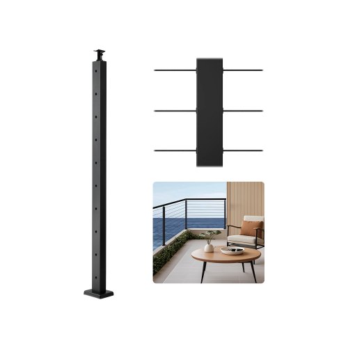 VEVOR kabelleuningpaal, 914x50,8x50,8 mm, kabelleuningpaal voor trapleuning, voorgeboorde horizontale gaten, roestvrij staal SUS304, voor leuning, balustrade, zwart, 1JZLGZXHS9148RVYS001V0