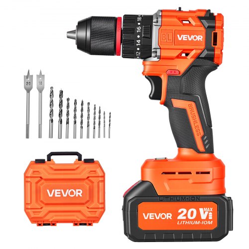VEVOR Accu-klopboormachine 20V 12,7 mm 30.000 slagen per minuut 500 tpm/2.000 tpm, voor boren in hout en metaal en voor schroeven, 4000 mAh lithium-ion accu en lader, met volledig metalen boorkop, 65 Nm
