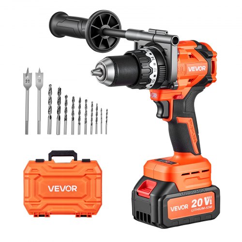 VEVOR Accu-klopboormachine 20V 12,7 mm 24000 slagen per minuut 550 tpm/2200 tpm, voor boren in hout en metaal en voor schroeven, 4000 mAh lithium-ion accu en lader, met volledig metalen boorkop, 160 Nm