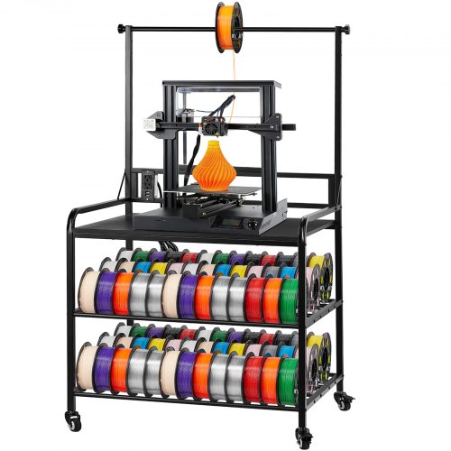 VEVOR 3D-printerfilament-opbergrek, 3 lagen, 680 x 400 x 880 mm, filamentspoelhouder op wielen, organizer voor 3D-printeraccessoires voor 3D-printstudio, kantoor, werkplaats, zwart afbeelding