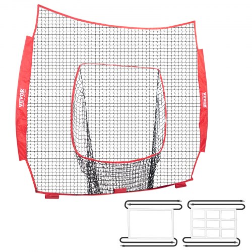 VEVOR 2134 x 2134 mm pitchingnet pitchingdoel met slagzone, honkbal en softbal 9 holes trainingsapparatuur voor jeugd en volwassenen, honkbal pitchingnet draagbaar ontwerp met snelle montage