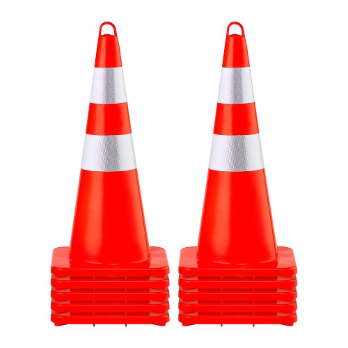 VEVOR veiligheidskegels, 10 stuks 28 inch verkeerskegels, oranje PVC-constructiekegels, 2 reflecterende kragen, verkeerskegels met verzwaarde basis en handring, voor verkeerscontrole afbeelding