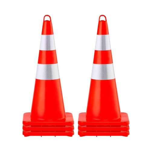 VEVOR Veiligheidskegels 73 cm verkeerskegels, 6-delige PVC-constructiekegels, 2 reflecterende kragen, verkeerskegels met verzwaarde basis en handring, voor verkeerscontrole, parkeren op de oprit afbeelding