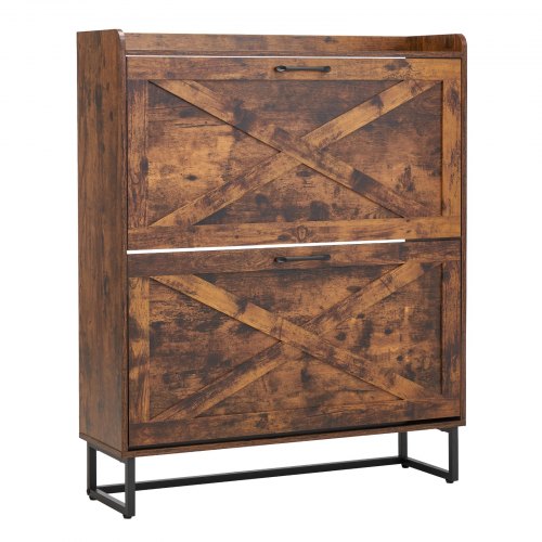 VEVOR schoenenkast met 2 deuren en kantelbeveiliging, ruimtebesparend schoenenrek, vrijstaande schoenenorganizer voor hal, woonkamer, veranda, vintage