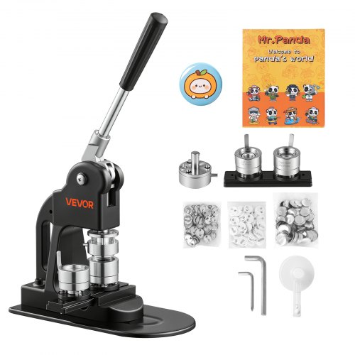 VEVOR Button Machine 25 mm Badgemaker 500-delige set met vervangende onderdelen, zwart, inclusief cirkelsnijder, sjabloonboekje en inbussleutels voor