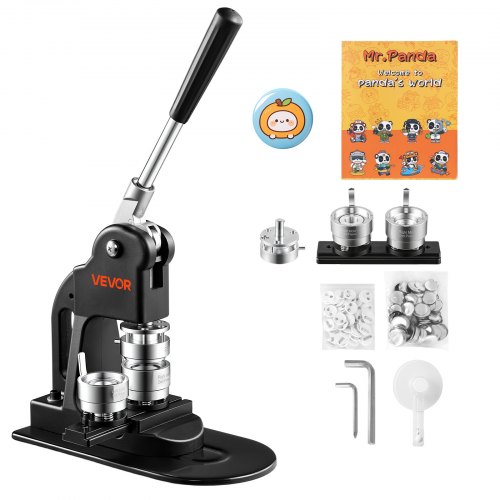 VEVOR Button Machine 32 mm Badgemaker 500-delige set accessoires, zwart, met cirkelsnijder, sjabloonboekje en inbussleutels voor het zelf maken van badges, speldjes, koelkastmagneten en sleutelhangers.