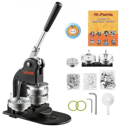 VEVOR Button Machine 75 mm Badgemaker 500 Button Blanks Zwart, met Cirkelsnijder, Magisch Boek & Inbussleutels voor DIY badges, speldjes, koelkastmagn