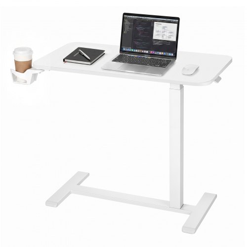 VEVOR bijzettafel met wielen 800x400 mm, banktafel, nachtkastje, staand bureau, wit, voor thuis, kantoor en werkplek, in hoogte verstelbaar van 680 to
