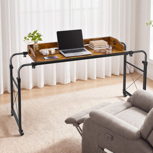 VEVOR Nachtkastje met wielen 1060x360 mm, nachtkastje, laptoptafel, verzorgingstafel, voor slaapkamer, woonkamer, thuiskantoor, in hoogte en lengte verstelbaar, bijzettafel met opbergvak aan de zijkant en opstaande rand