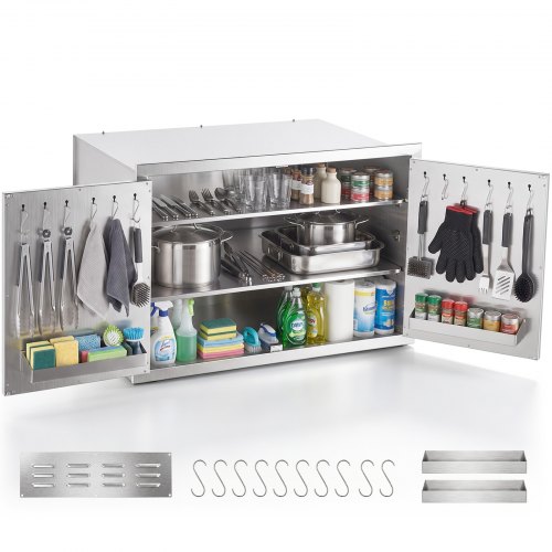 VEVOR Inbouwkeukenkast voor buiten, 76x52x52 cm, roestvrij staal, voor dagelijks grillen en het opbergen van kookgerei, met magnetische sluitingen, ha