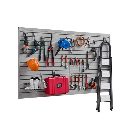 VEVOR Gereedschapswand 1225x2450x20mm PVC Garage Lattenwand met Accessoires 136kg Grijs afbeelding