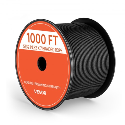 VEVOR Paracord Touw 4 mm x 305 m Nylon Parachutekoord Type 550 Zwart, Slijtvast Universeel Touw voor Thuis, Kamperen & Buitengebruik, 272 kg Breekster