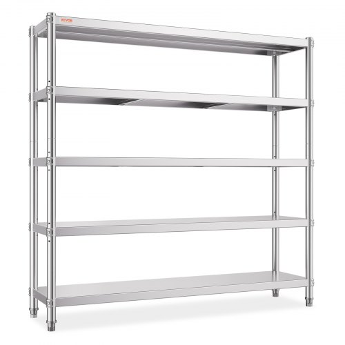 VEVOR Opbergrek, 5-laags opbergrek, roestvrijstalen garagerek, 180 x 45 x 180 cm, robuust opbergrek, totale draagcapaciteit van 748 kg met verstelbare