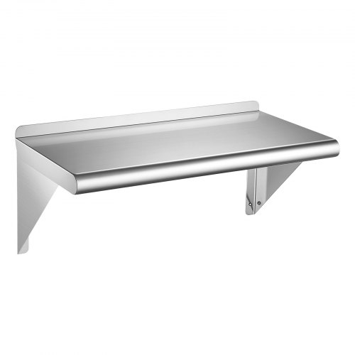 VEVOR wandplank 305 x 610 mm, roestvrijstalen keukenplank 430, zwevende plank voor professionele keukens, privékeukens, bars en garages, versterkte driehoekige beugels, glad en afwasbaar, montagemateriaal inbegrepen.