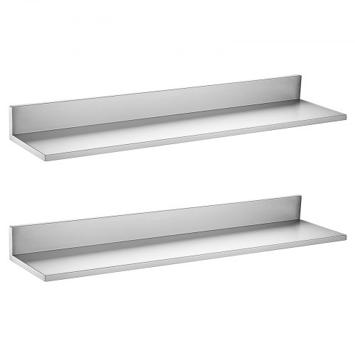 VEVOR 2 x Wandplank 218 x 914 mm Roestvrijstalen zwevende plank met een draagvermogen van 30 kg voor professionele keukens, privékeukens, bars en gara