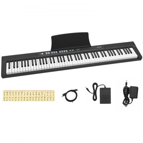 VEVOR Digitale Piano 88 toetsen, semi-gewogen, elektrisch keyboard, geschikt voor beginners en gevorderden, 128 klanken en ritmes, HiFi stereoluidsprekers, pedaal, lessenaar, USB/MIDI
