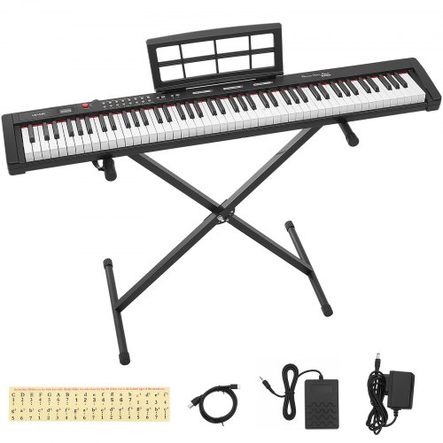 VEVOR 88-Toetsen Semi-Gewogen Digitale Piano met Standaard voor Beginners en Gevorderden, 128 Klanken, 128 Ritmes, HiFi Stereoluidsprekers, 3,5 mm Hoofdtelefoonaansluiting, Sustainpedaal