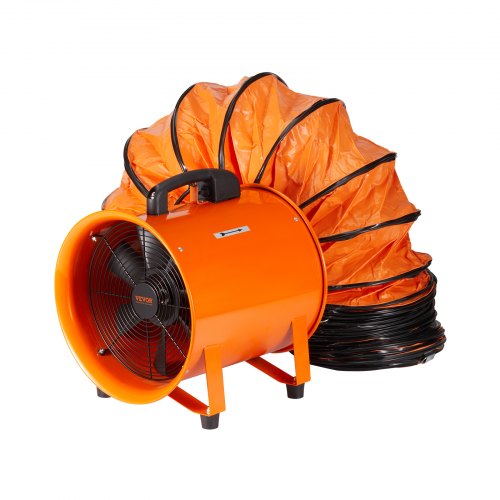 VEVOR bouwventilator 145W AC-motor bouwventilator 2900 rpm bouwventilator blower 481 L/s (1020 CFM) axiaalventilator met 8m slang axiaalventilator 79 dB geluidsniveau industriële ventilator afbeelding