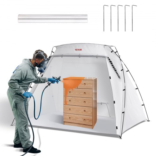 VEVOR Spuitcabine DIY Spuitverf Beschermingstent Wit 228 x 158 x 158 cm, 210D Oxford-stof 210D Oxford-stof Draagbare Spuitverf Spuitcabine DIY Hobby Schilderstation met Ventilatiegaten afbeelding