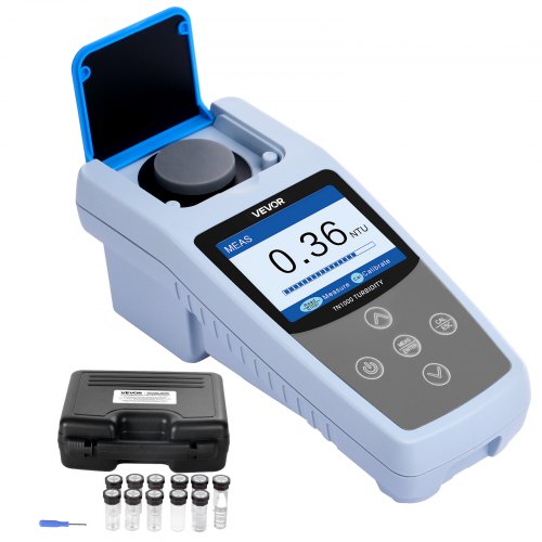 VEVOR Troebelheidsmeter Meetbereik 0-1000 NTU, ISO 7027-conform, draagbare troebelheidsmeter, snelle uitlezing, met kalibratie-oplossingen, monsterfle