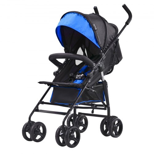VEVOR kinderwagen kinderbuggy reisbuggy verstelbare rugleuning zwart/blauw afbeelding