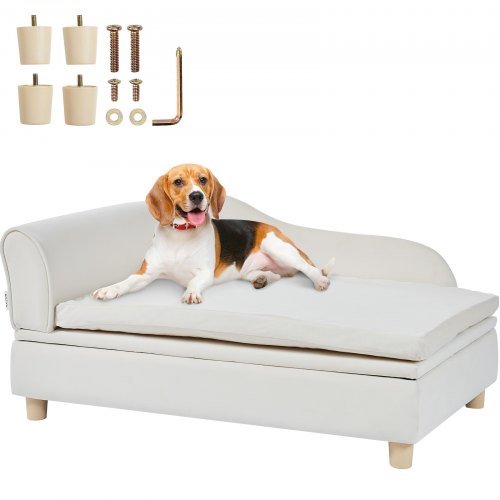 VEVOR Hondenbank, hondenbank voor grote honden en katten, zachte fluwelen hondenslaapbank, 50 kg zware kattenbank, hondenbed, huisdierbed, wit afbeelding
