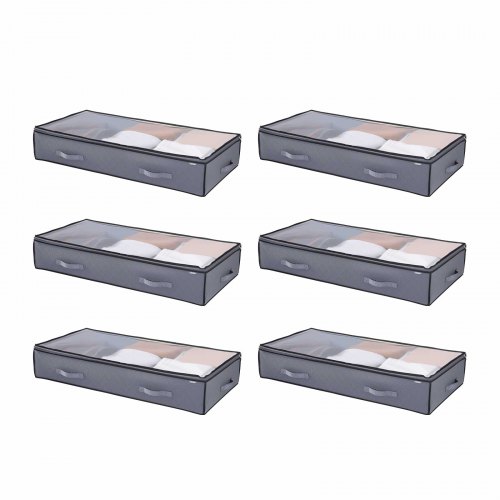 VEVOR Onderbed Opbergtas 6-pack (996 x 500 x 180 mm) Onderbedcontainer met transparante deksels (90 L), Opbergdoos Organizer voor Kleding Schoenen Sla