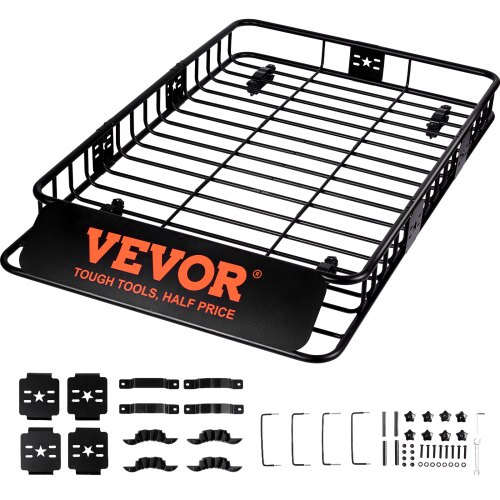 VEVOR imperiaalmand autodakmand universeel 1630 x 990 x 152 mm, imperiaalkuip 90 kg draagvermogen relingdrager cargo bagagerek zwart voor kamperen, barbecues, autotochten afbeelding