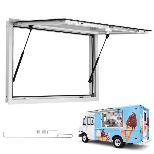 VEVOR Verkoopraam voor Foodtrucks 915 x 610 mm, ideaal voor straatverkoop, afhaal en drive-in, opent tot 85°, met dubbele afdichtingsstrips en intern