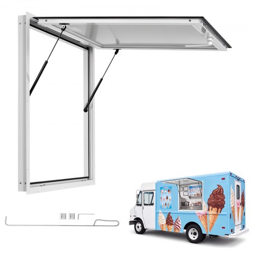 VEVOR Verkoopraam voor Foodtrucks 915 x 915 mm Verkoopraam Ideaal voor straatverkoop, afhaal en drive-through, opent tot 85°, met dubbele afdichtingss