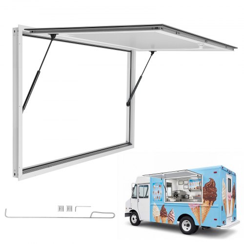 VEVOR Verkoopraam 1220 x 915 x 80 mm Verkoopraam voor foodtrucks en verkoopstands, opent tot 85°, frame van aluminiumlegering, met verkoopklep en regenhoes