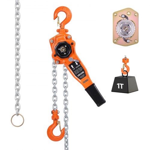 VEVOR Hefboomtakel, capaciteit 1 ton, handkettingtakel, hefvermogen 3 m, G80-gelegeerd stalen ketting met mechanische dubbele palrem, rateltakel met 3
