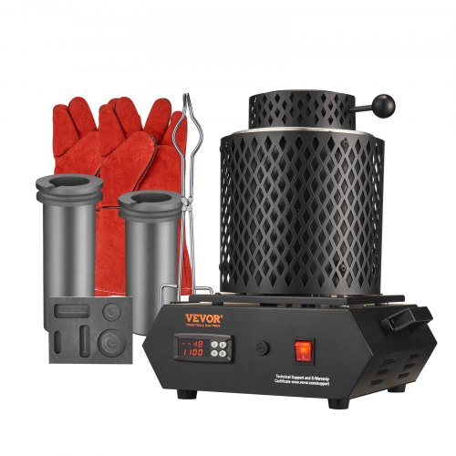 VEVOR goudsmeltoven 1350W elektrische digitale smeltoven 1150℃ elektrische smeltoven met 1kg en 3kg grafietkroezen voor het smelten van goud, zilver, koper, aluminium enz. Zwart afbeelding