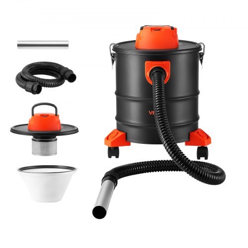 VEVOR Asstofzuiger 1200W Draagbare Haardstofzuiger 20L Stalen Tank Zwart/Oranje, Stofzuiger met Blaasfunctie voor Haarden, Pelletkachels, Grills & Vuu