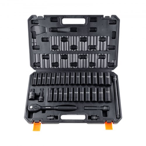 VEVOR 1/2 inch dopsleutelset CR-V gelegeerd staal 33-delige dopsleutelset 10-24 mm diepe doppen slagmoersleutel, HRC 42-48 dopsleutel inclusief gereedschapskoffer, metrische schroefverwijderaar