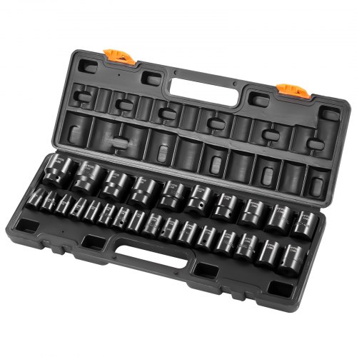 VEVOR Slagdopsleutelset 1/2 inch, 26-delig, slagdoppen, platte doppen, zeskantdoppen, CR-V, 1/2 inch aandrijving Slagdopsleutelset metrisch 10-36 mm