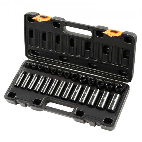 VEVOR slagdoppenset 3/8" 26-delige slagdoppen diepe/standaard doppen 6-punts doppen zware constructie Cr-V doppenset metrisch afbeelding