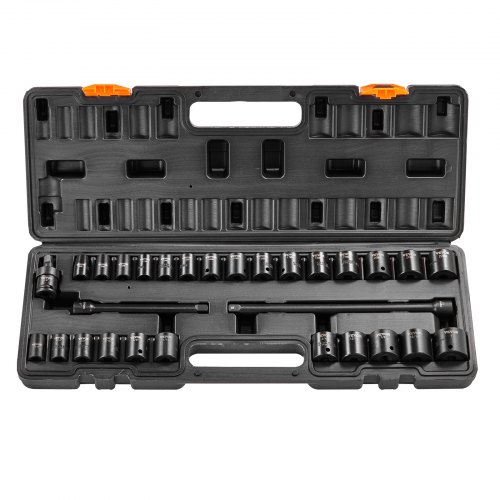 VEVOR 3/8" slagmoersleutelset, 29-delige platte moersleutelset SAE 3/8"-1" en metrisch 8-22 mm, 6-punts CR-V gelegeerd staal voor autoreparatie, inclusief opbergkoffer