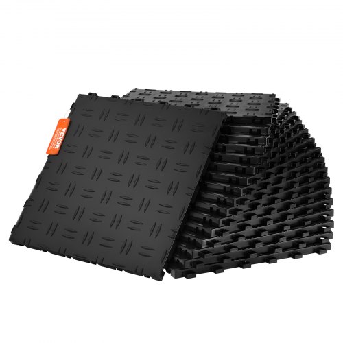 VEVOR garagevloerbeslag 305 x 305 x 13,4 mm set van 25 industriële vloer antislip dubbelzijdige structuur garagevloer voor garages kelders reparatiewerkplaatsen zwart afbeelding