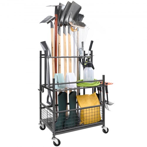 VEVOR tuingereedschapstandaard 652 x 403 x 990 mm gereedschapshouder organizer koolstofstaal multifunctioneel tuingereedschap opbergrek 16 sleuven 18 haken tuingereedschapshouder bezemhouder afbeelding