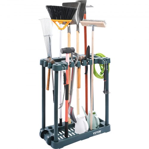 VEVOR tuingereedschapstandaard 75x35x82cm gereedschapshouder organisator PP multifunctioneel opbergrek voor tuingereedschap 10 gereedschapsvakken anti-tip systeem tuingereedschapshouder bezemhouder garage tuinkamer afbeelding
