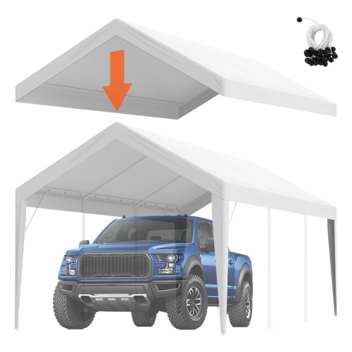 VEVOR Carport Garagetent 3x6m Garagedaktent Waterdicht UV-beschermd Eenvoudige installatie met spanbanden Wit (alleen dakbedekking, frame niet inbegrepen) afbeelding