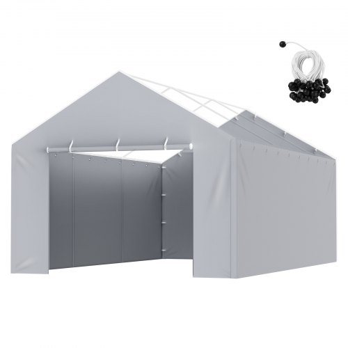 VEVOR carport garagetent zijwand 610 x 364 cm garagetent afdak zeildoek heavy duty waterdicht en UV-bestendig grijs (bovenkant en frame niet inbegrepen) afbeelding