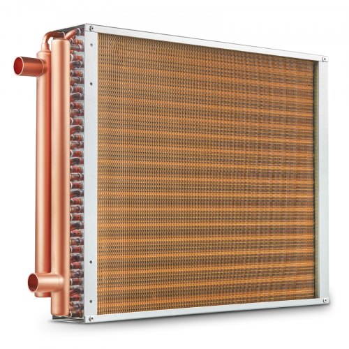 VEVOR Water-lucht warmtewisselaar, 45,72 x 50,8 cm met 3-rijige 9,53 mm koperen aansluitingen, 242 aluminium lamellen Warmtewisselaar voor houtkachels