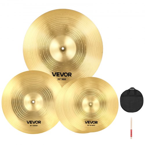 VEVOR 3-delige bekkenset 355mm HiHat 400mm Crash 505mm Ride bekkenlegering (14 16 20 Inches) afbeelding