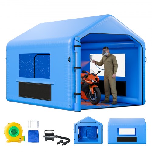 VEVOR Opblaasbare Spuitcabine 4 x 3 x 2,8 m, Spuitcabine Tent met 750 W Blower & Luchtfiltersysteem, Driehoekig Dak, PVC, Spuitverven voor Metalen Ond