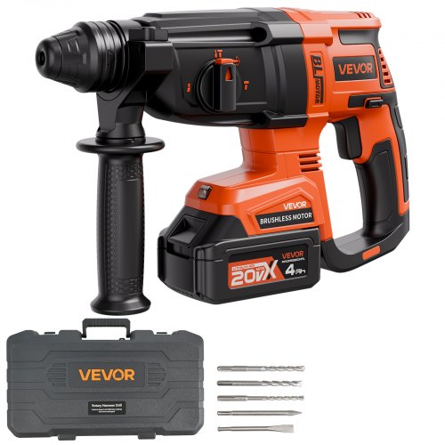 VEVOR 20V borstelloze accuboorhamer, lithium-ion 28 mm boorhamer, SDS-Plus lichtgewicht elektrische set met accu, lader en draagtas, 4 functies, 1200 tpm, 5300 slagen per minuut