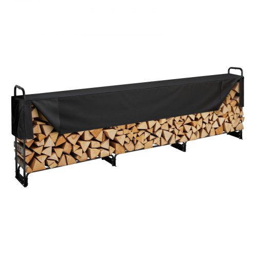 VEVOR brandhoutrek metaal 386x36x117cm brandhoutrek stalen frame gepoedercoat brandhout onderdak 400kg met waterdichte hoes stapelhulp houten onderdak voor veranda tuin terras tuin afbeelding