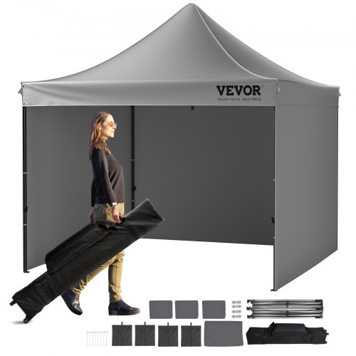 VEVOR paviljoen 304,8x304,8x320cm tuintent 500D PU zilveren stof opvouwbaar paviljoen in hoogte verstelbaar incl. opbergtas partytent 6-8 personen pop-up tent opvouwbare tent tuinpaviljoen voor kampeertrip afbeelding